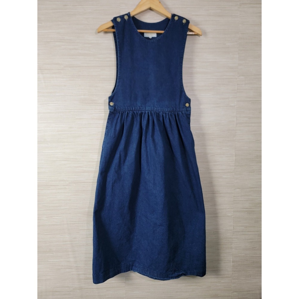 Brooke Brothers Dress Women S Denim Jumper Pinafore Midi Blue USA Cotton